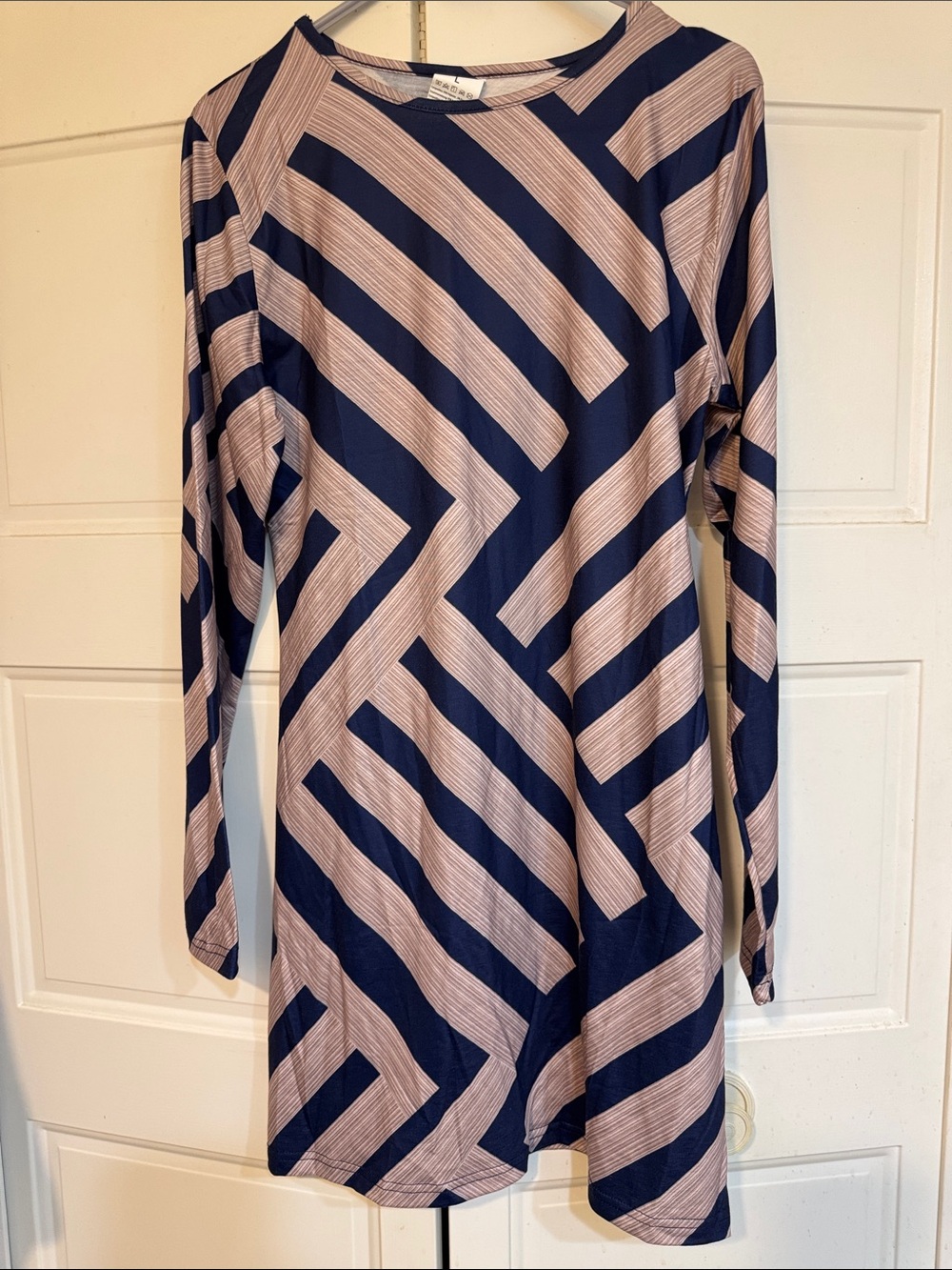 NWOT SHEIN Navy and Beige Geometric Long Sleeve A-Line Dress
